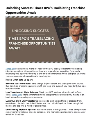 Unlocking Success: Times BPO's Trailblazing Franchise Opportunities Await