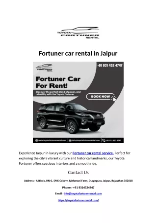 Fortuner car rental in Jaipur