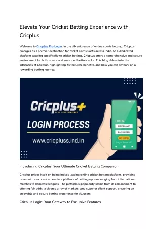 Elevate Your Cricket Betting Experience with Cricplus
