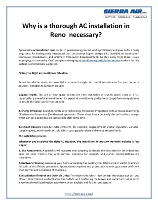 Why is a thorough AC installation in Reno  necessary