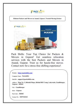 Efficient Packers and Movers in Anand, Gujarat | Trusted Moving Partner