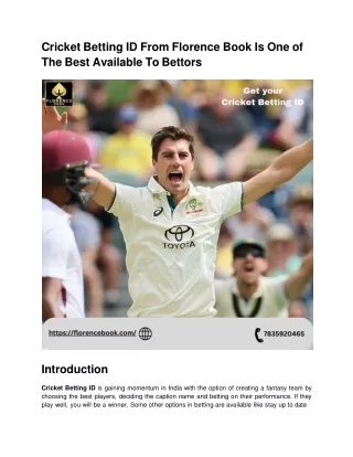 Cricket Betting ID From Florence Book Is One of The Best Available To Bettors