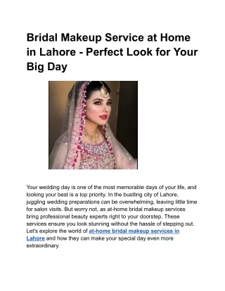 Bridal Makeup Service at Home in Lahore - Perfect Look for Your Big Day
