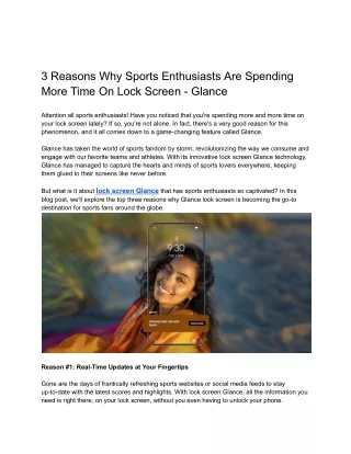 3 Reasons Why Sports Enthusiasts Are Spending More Time On Lock Screen - Glance