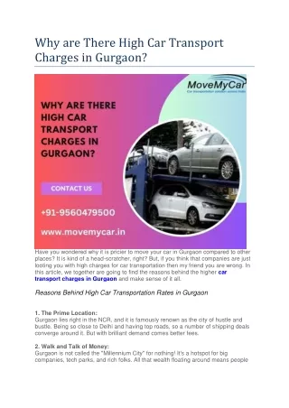 Why are There High Car Transport Charges in Gurgaon