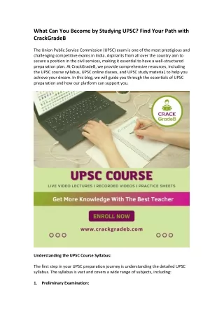 What Can You Become by Studying UPSC Find Your Path with CrackGradeB