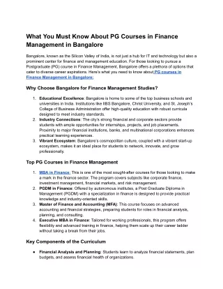 What You Must Know About PG Courses in Finance Management in Bangalore