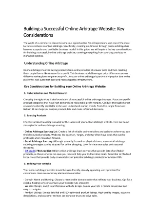 Building a Successful Online Arbitrage Website: Key Considerations