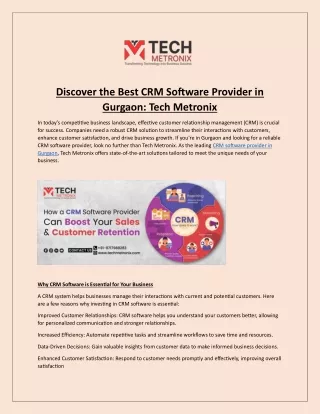 Discover the Best CRM Software Provider in Gurgaon: Tech Metronix