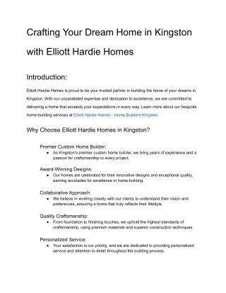 Home Builders Kingston with Elliott Hardie Homes