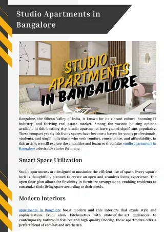 Studio Apartments in Bangalore independent houses