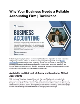 Why Your Business Needs a Reliable Accounting Firm