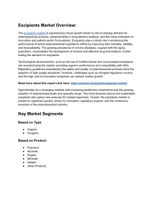Excipients Market: Trends in Injectable and Parenteral Formulations