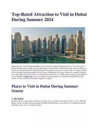 Top-Rated Attraction to Visit in Dubai During Summer 2024