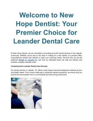 Welcome to New Hope Dentist_ Your Premier Choice for Leander Dental Care