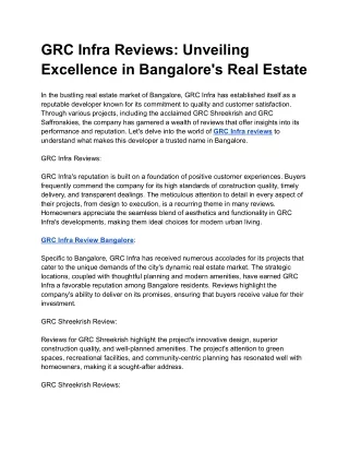 GRC Infra Reviews_ Unveiling Excellence in Bangalore's Real Estate (1)