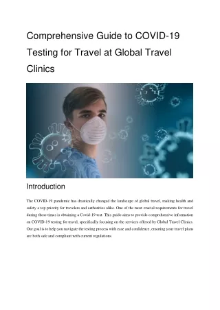 Comprehensive Guide to Covid-19 Testing for Travel at Global Travel Clinics