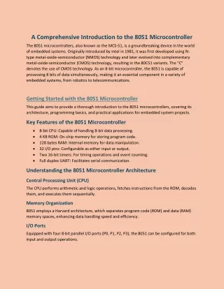 A Comprehensive Introduction to the 8051 Microcontroller