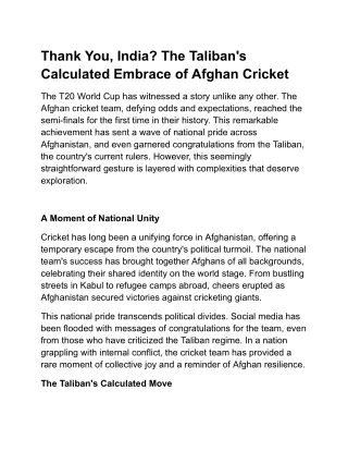 Thank You, India_ The Taliban's Calculated Embrace of Afghan Cricket