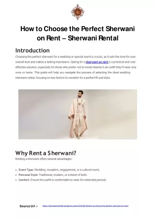 How to Choose the Perfect Sherwani on Rent