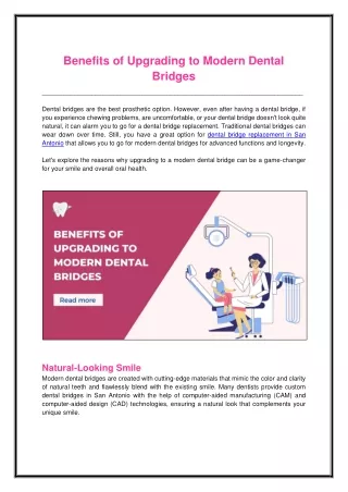 Benefits of Upgrading to Modern Dental Bridges