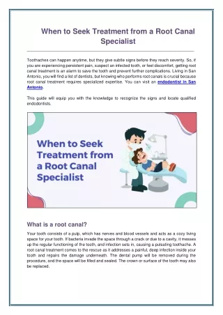 When to Seek Treatment from a Root Canal Specialist