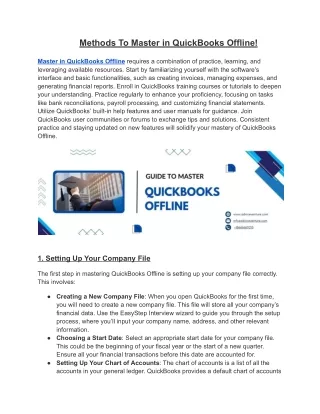 Methods To Master in QuickBooks Offline!
