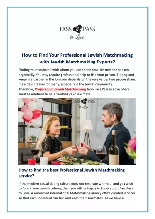 How to Find Your Professional Jewish Matchmaking with Jewish Matchmaking Experts