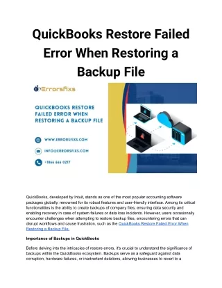 QuickBooks Restore Failed Error When Restoring a Backup File