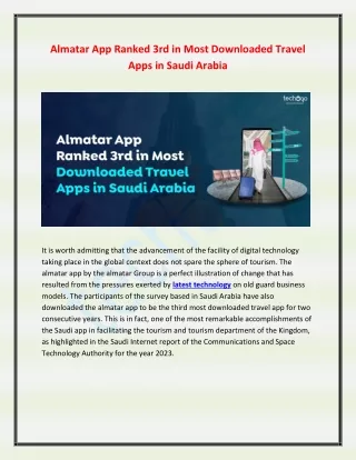 Almatar App Ranked 3rd in Most Downloaded Travel Apps in Saudi Arabia