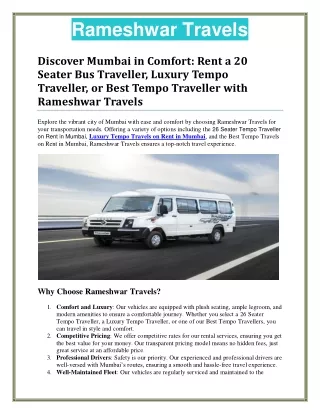 Best Tempo Traveller with Rameshwar Travels
