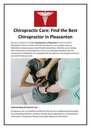 Chiropractic Care Find the Best Chiropractor in Pleasanton