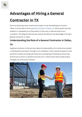 Advantages of Hiring a General Contractor in TX