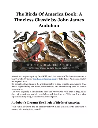 The Birds Of America Book_ A Timeless Classic by John James Audubon