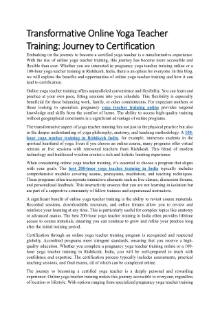 Transformative Online Yoga Teacher Training: Journey to Certification