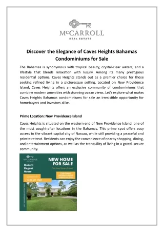 Luxury Living: Caves Heights Bahamas Condominiums for Sale