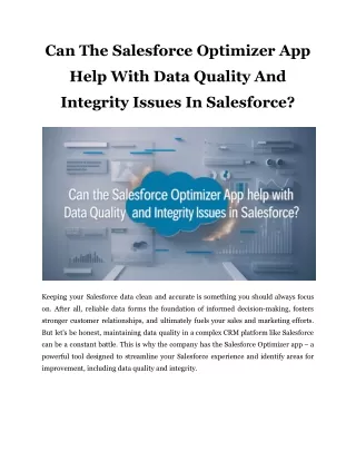 Can The Salesforce Optimizer App Help With Data Quality And Integrity Issues In Salesforce