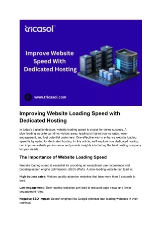 Improving Website Loading Speed with Dedicated Hosting