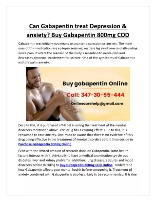 Can Gabapentin treat Depression & anxiety? Buy Gabapentin 800mg COD