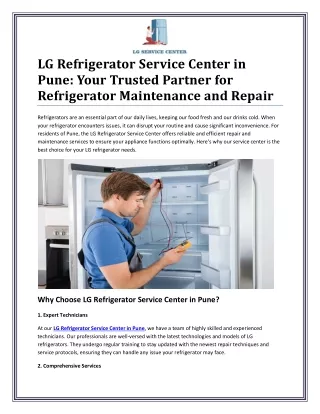 Reliable LG Refrigerator Service Center in Pune for Efficient Repairs