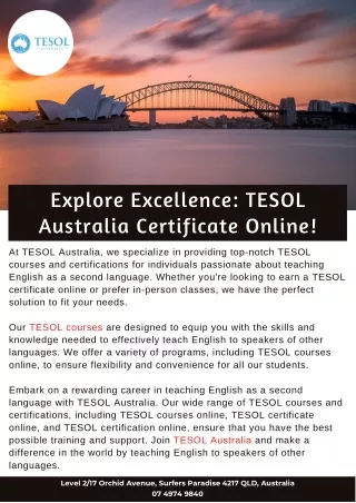 Explore Excellence: TESOL Australia Certificate Online!