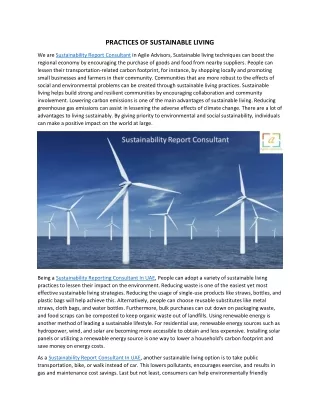 PRACTICES OF SUSTAINABLE LIVING