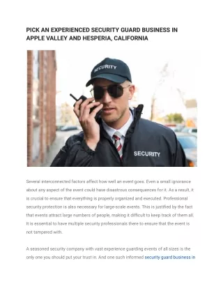 PICK AN EXPERIENCED SECURITY GUARD BUSINESS IN APPLE VALLEY AND HESPERIA, CALIFORNIA