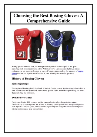 Choosing the Best Boxing Gloves A Comprehensive Guide