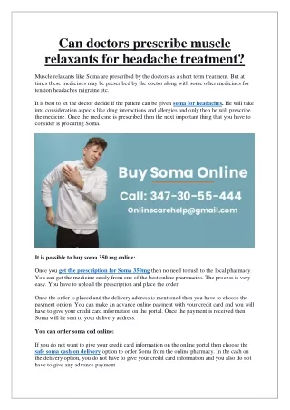 Can doctors prescribe muscle relaxants for headache treatment? | Get Soma 350mg