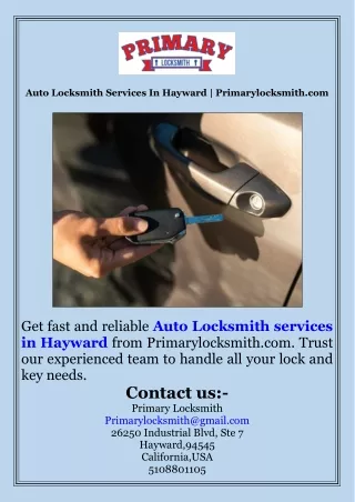 Auto Locksmith Services In Hayward  Primarylocksmith.com