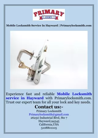 Mobile Locksmith Service In Hayward  Primarylocksmith.com