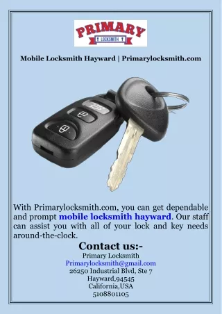 Mobile Locksmith Hayward  Primarylocksmith.com