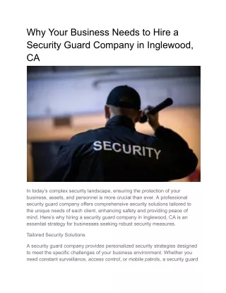 Why Your Business Needs to Hire a Security Guard Company in Inglewood, CA