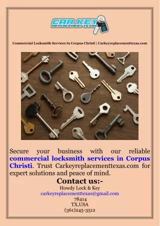 Commercial Locksmith Services In Corpus Christi  Carkeyreplacementtexas.com